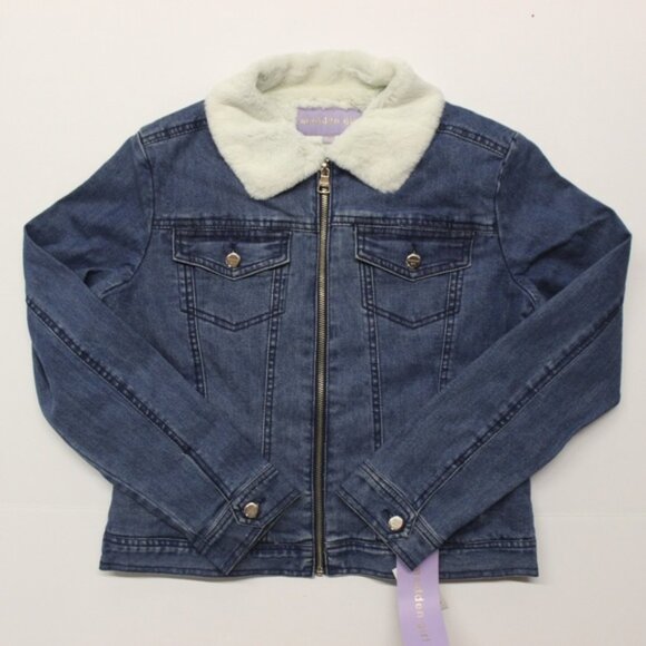 Women's Juniors' madden NYC Denim Jacket with Sherpa Collar - Picture 3 of 6